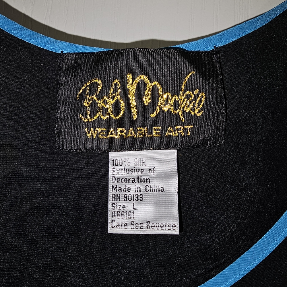 Bob Mackie Sleeveless Vintage 100% Silk Black Blue Embroidered Diamonds Large - Picture 5 of 8